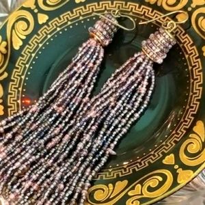 Vintage 80s Glass Tassel Hook Earrings